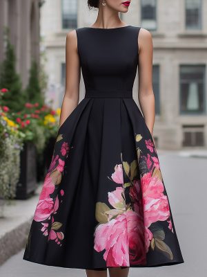 Robe femme col bateau taille cintrée imprimé floral