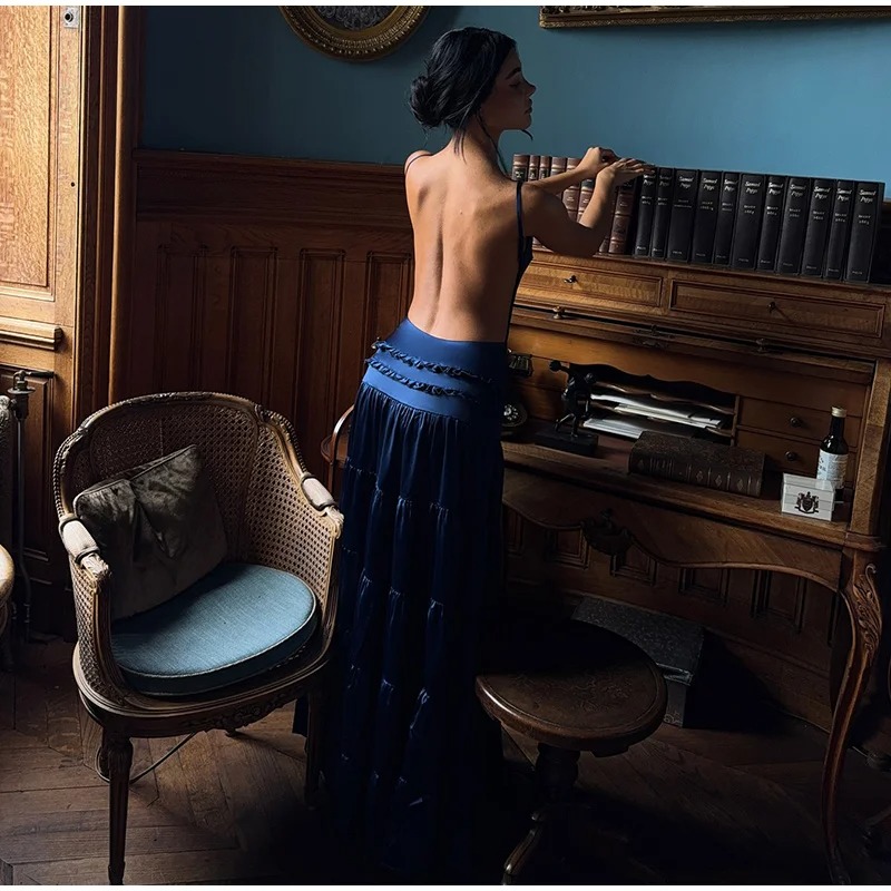 Robe femme soirée bretelles fines jupe étagée – Image 10