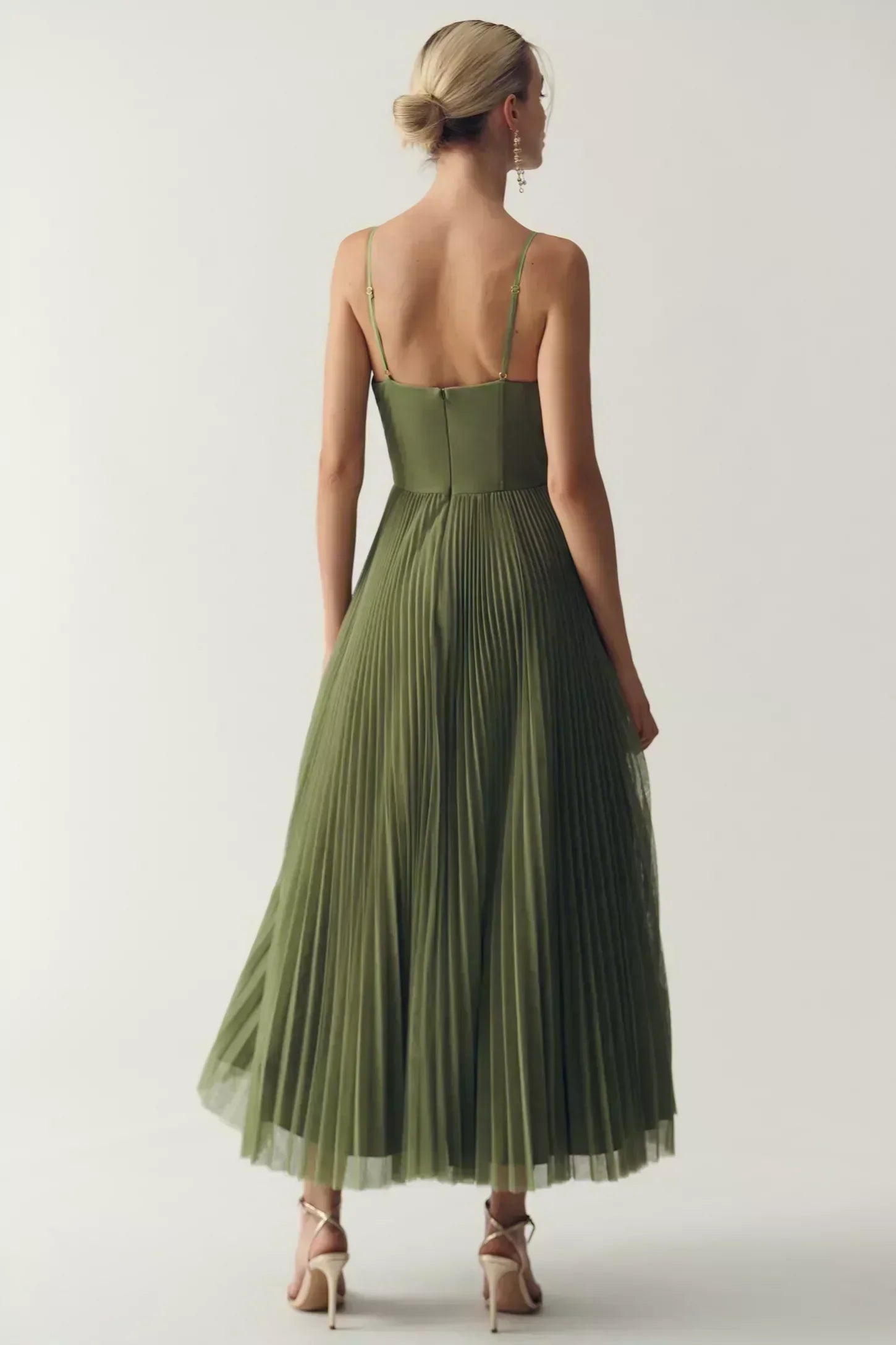 Robe femme décolleté cœur jupe midi plissée soirée – Image 3