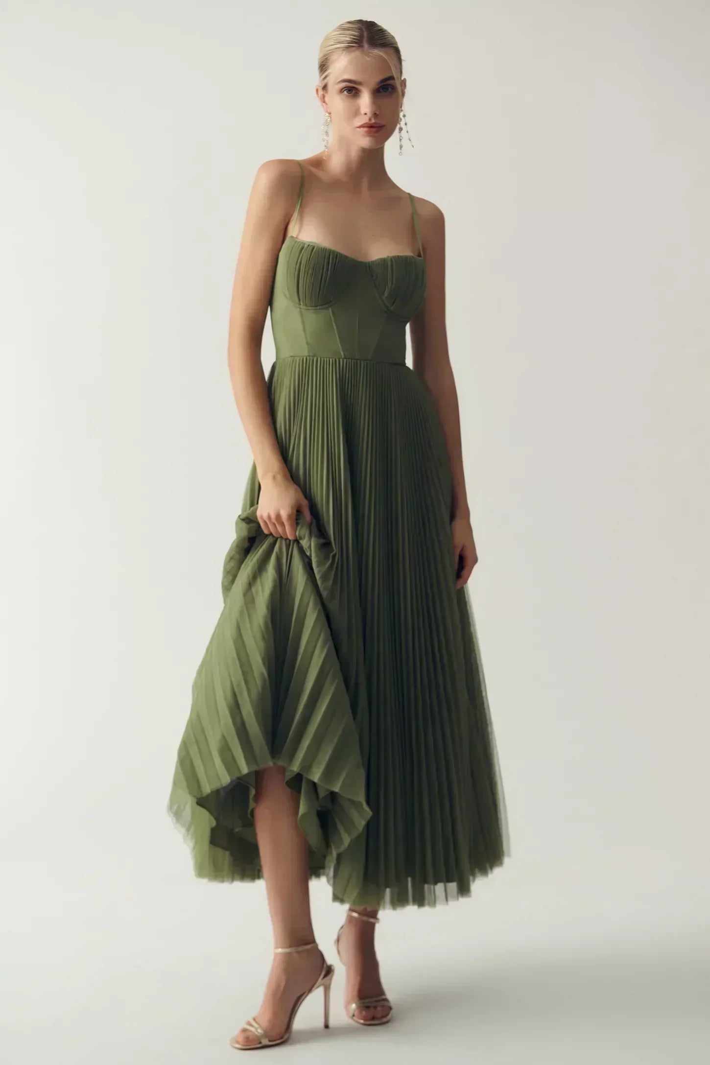Robe femme décolleté cœur jupe midi plissée soirée – Image 2