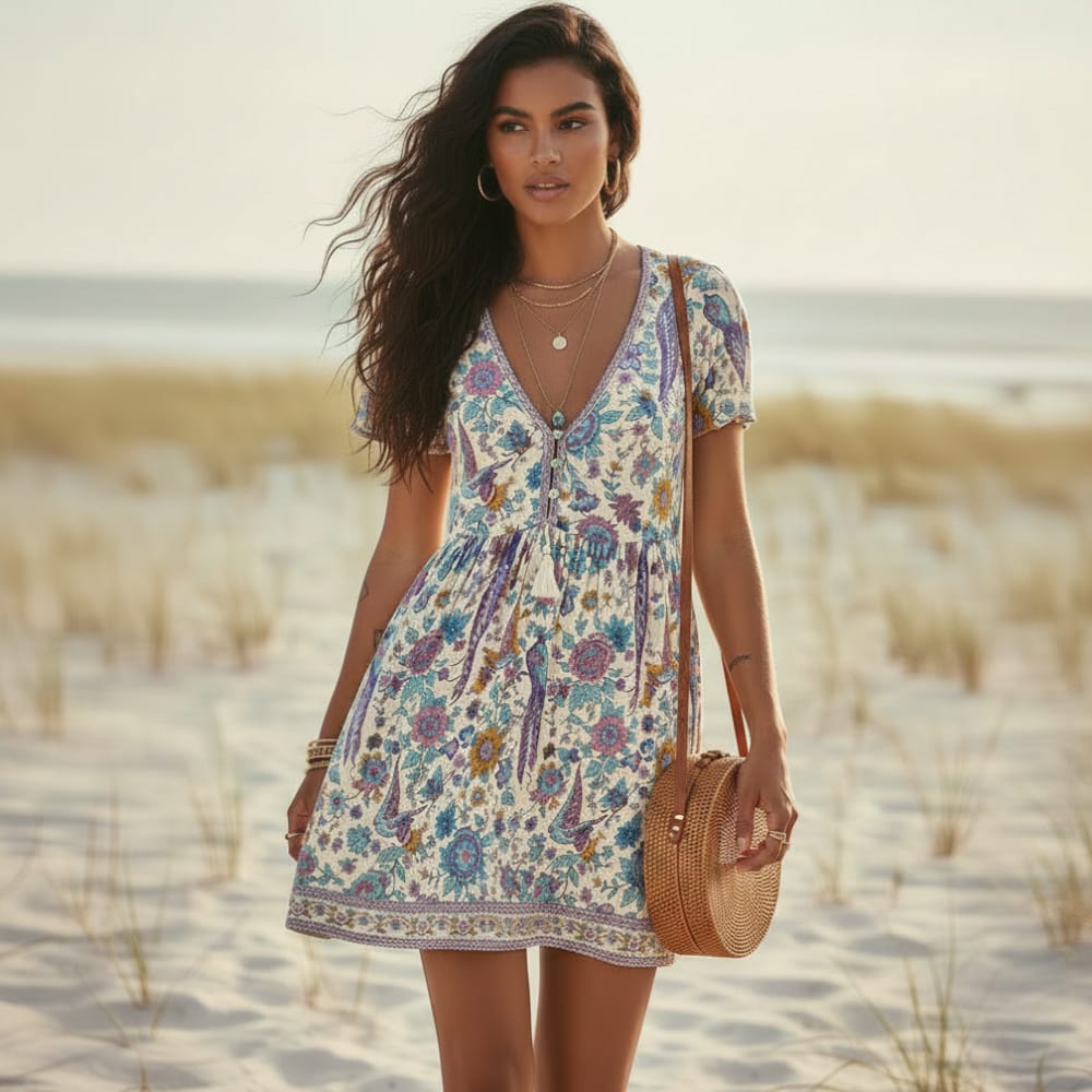 Robe femme légère estivale manches courtes