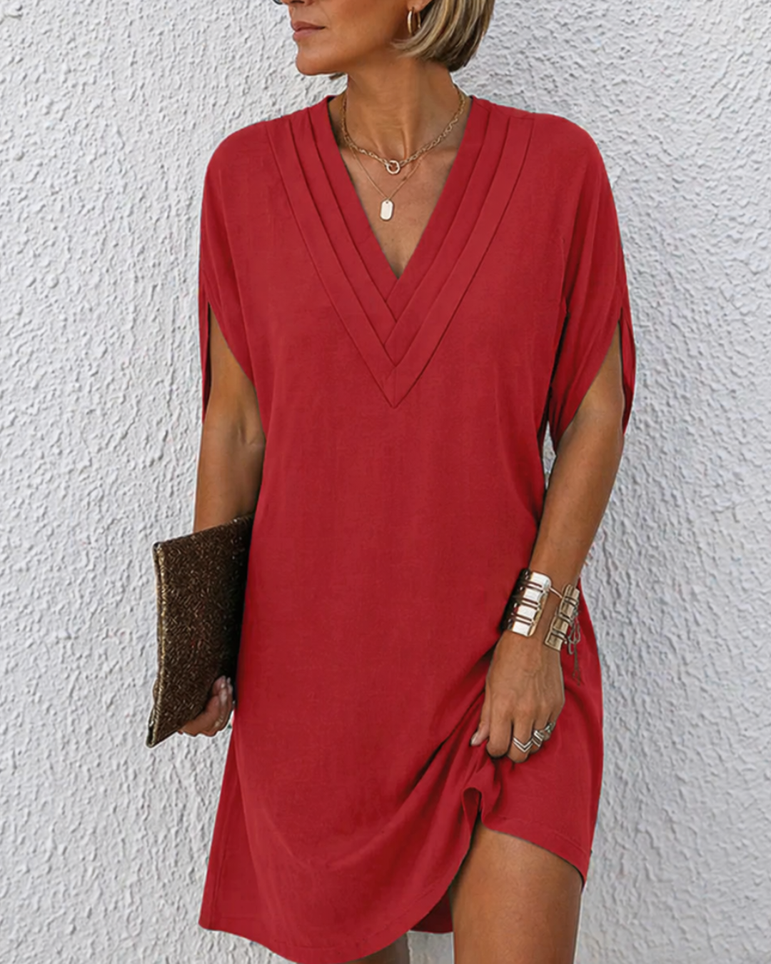 Robe femme mélange coton manches courtes confortable – Image 3