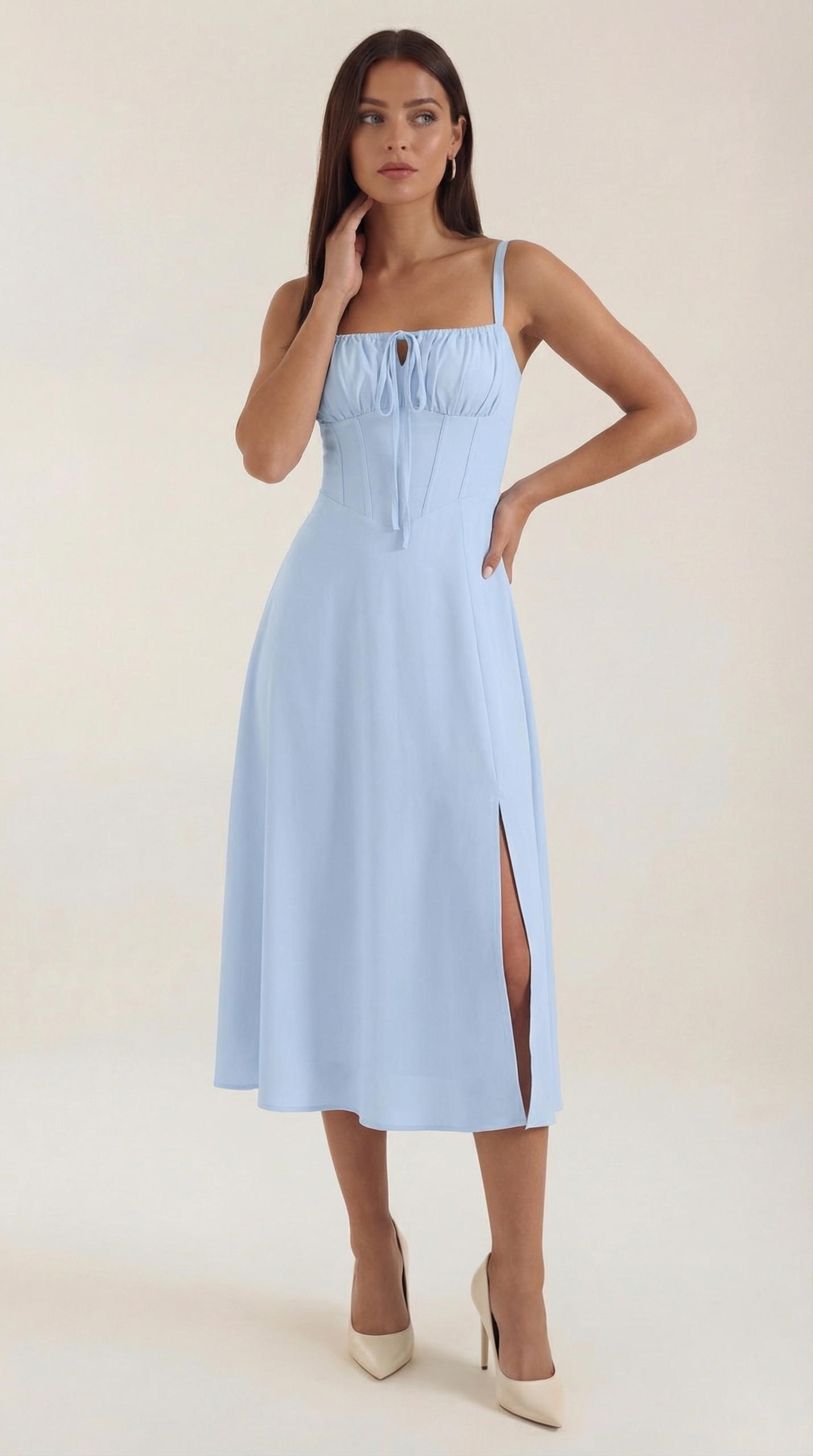 Robe femme midi style corset laçage décolleté fente – Image 2