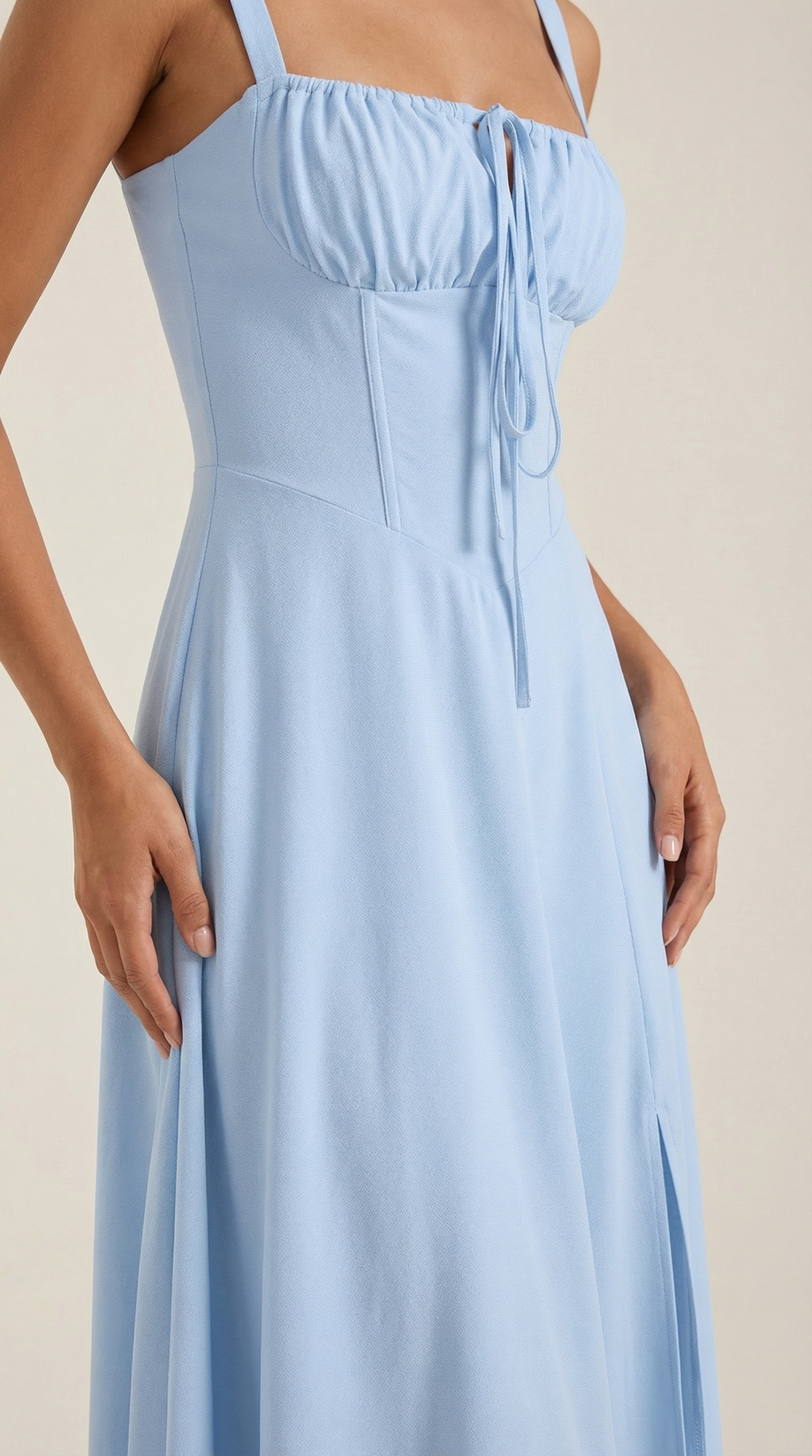 Robe femme midi style corset laçage décolleté fente – Image 10