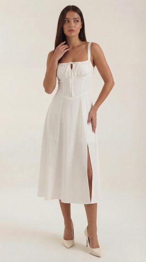 Robe femme midi style corset laçage décolleté fente