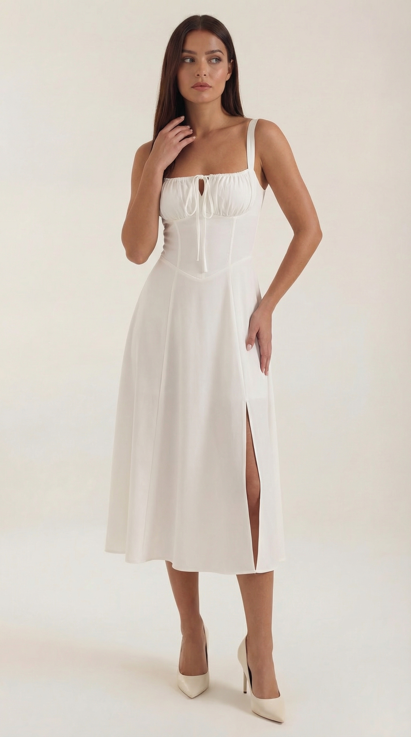 Robe femme midi style corset laçage décolleté fente