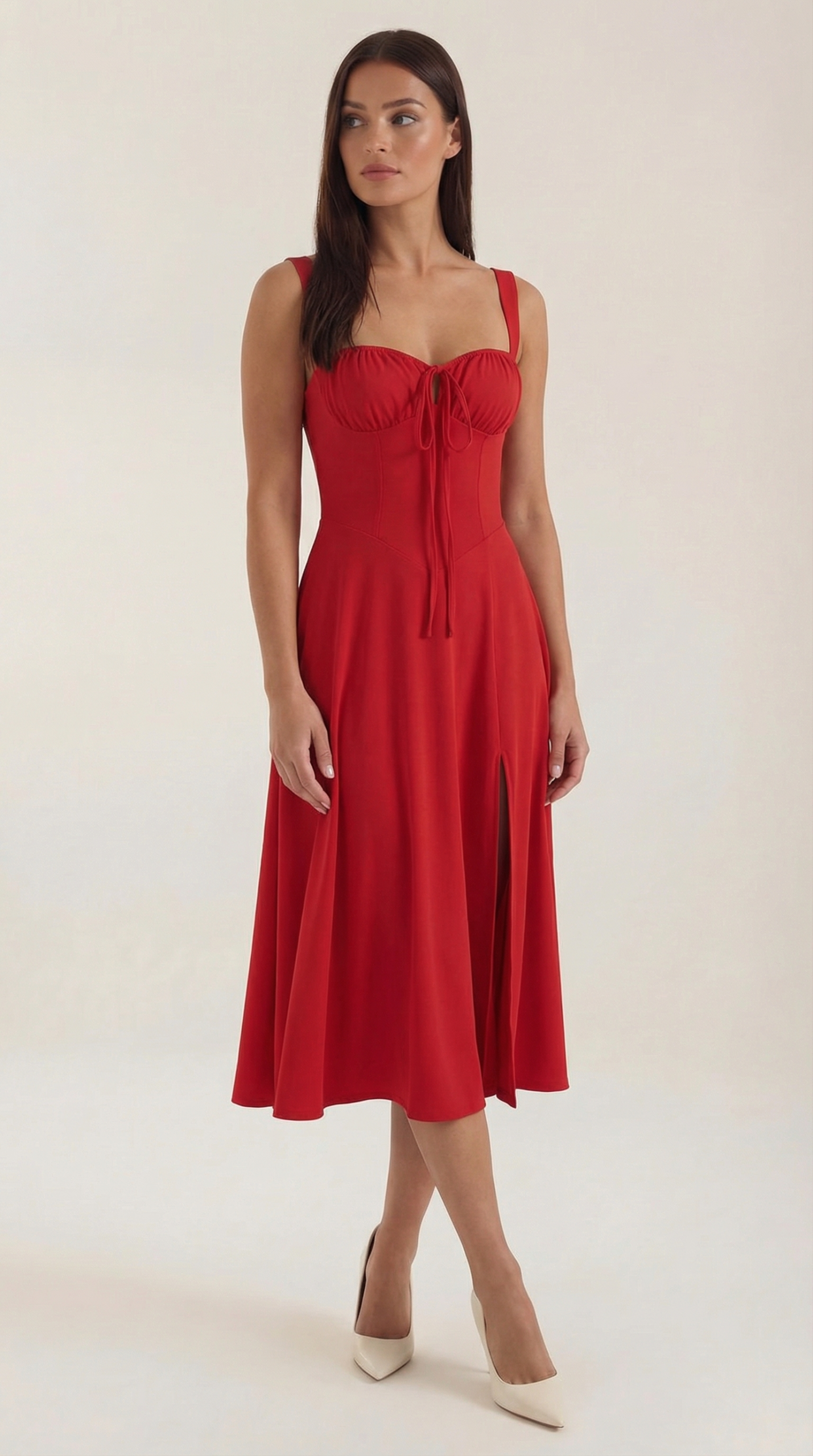 Robe femme midi style corset laçage décolleté fente – Image 3
