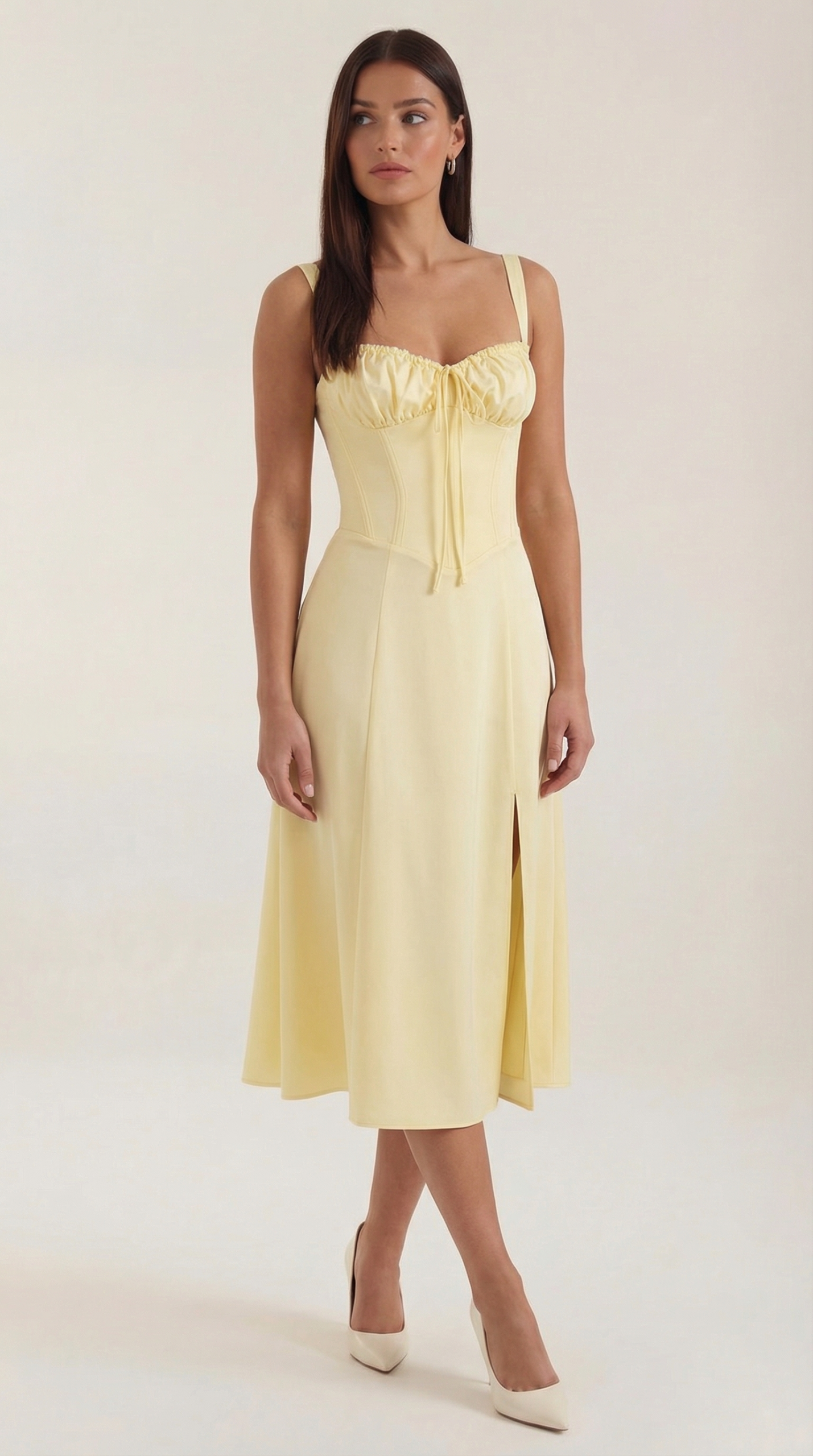Robe femme midi style corset laçage décolleté fente – Image 4