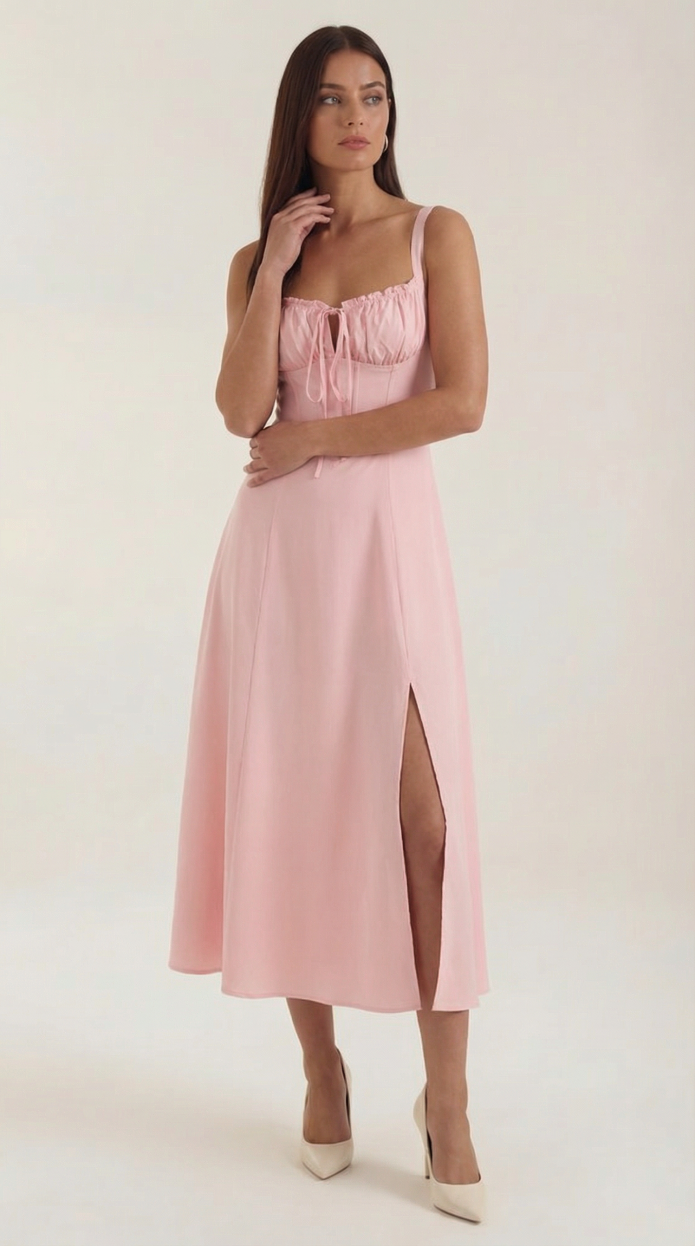Robe femme midi style corset laçage décolleté fente – Image 5