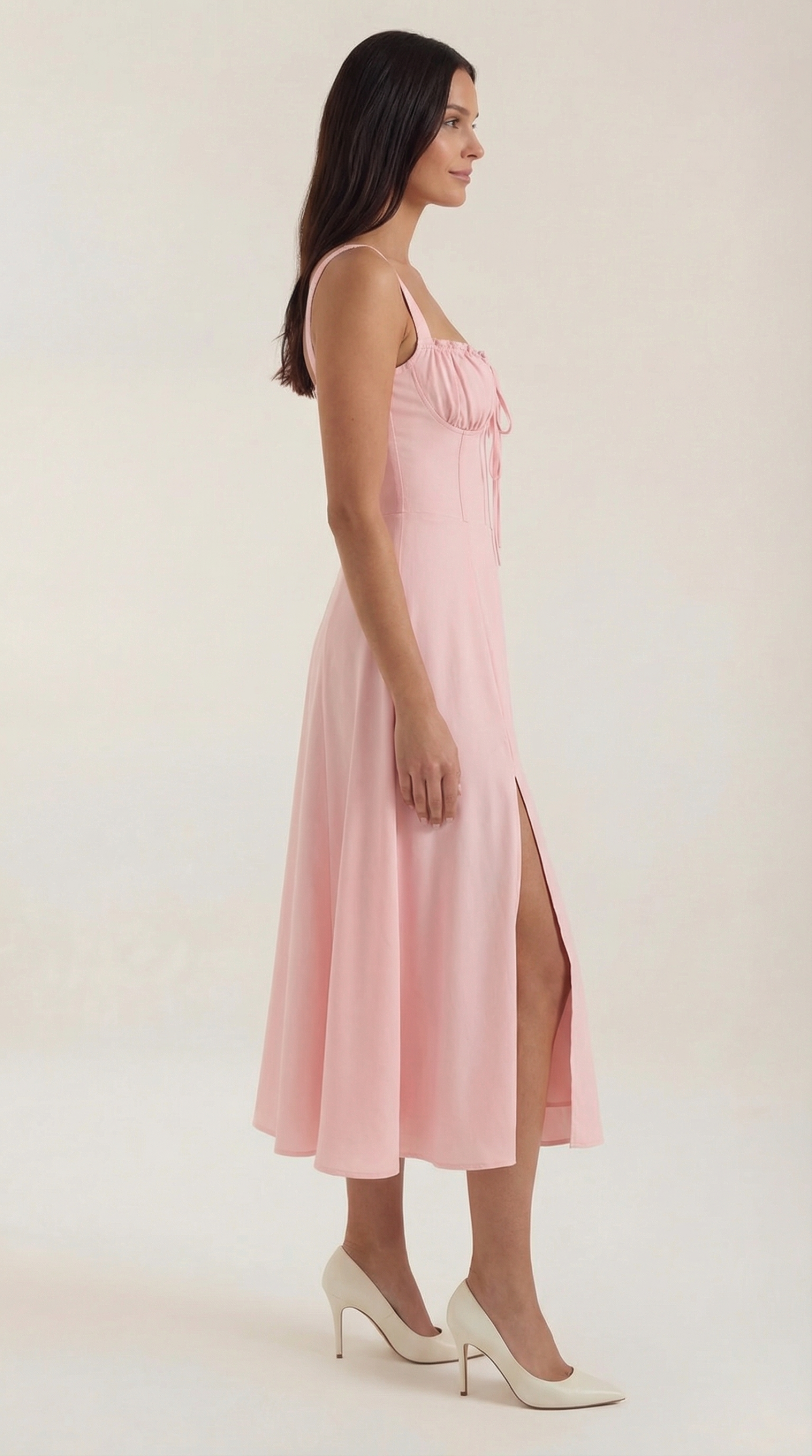 Robe femme midi style corset laçage décolleté fente – Image 22