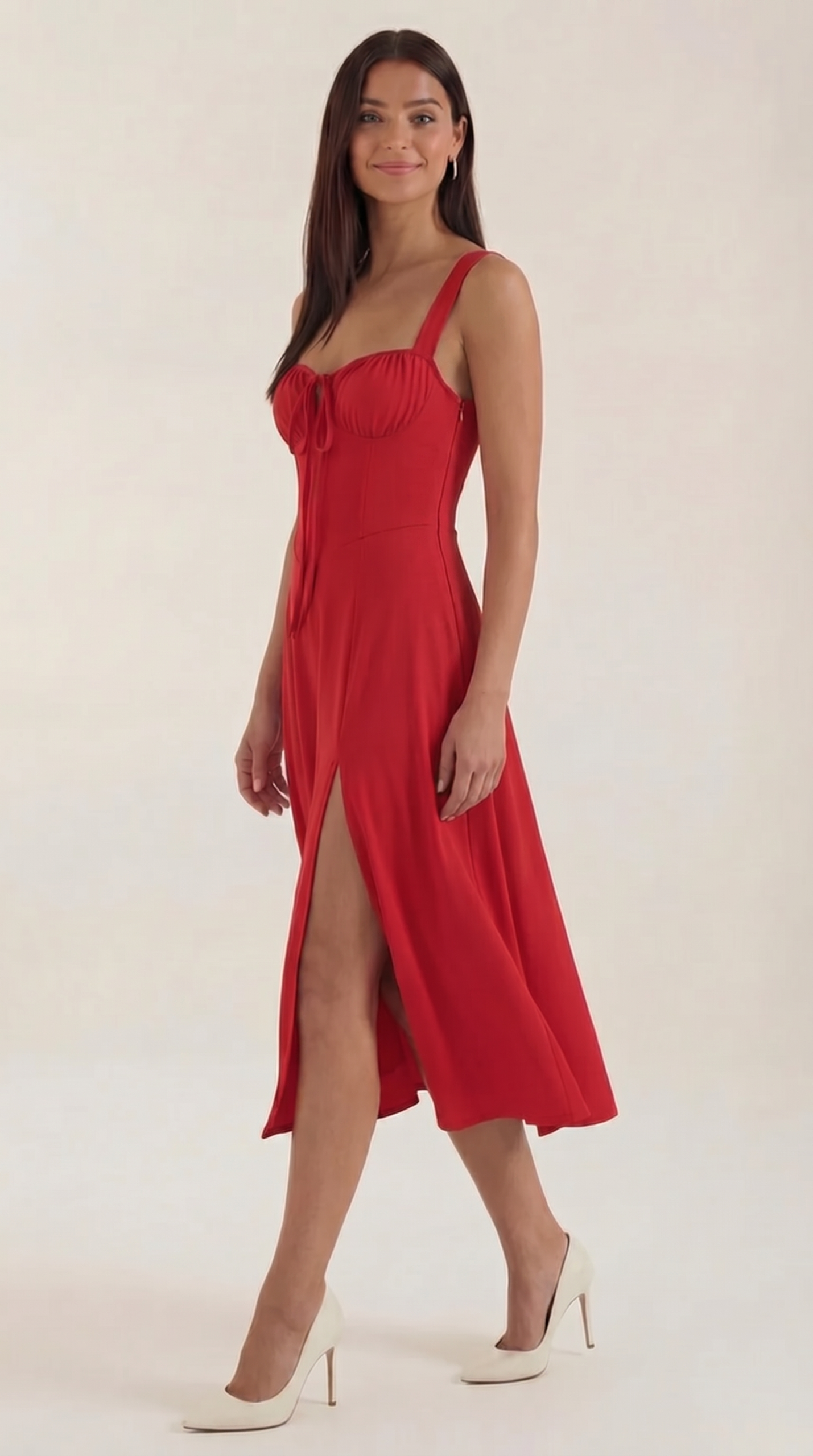 Robe femme midi style corset laçage décolleté fente – Image 15