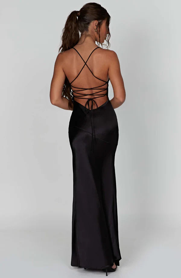 Robe femme satin dos nu lacé ajustable soirée – Image 10