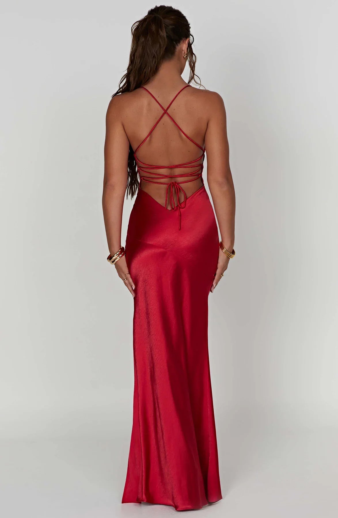 Robe femme satin dos nu lacé ajustable soirée – Image 9