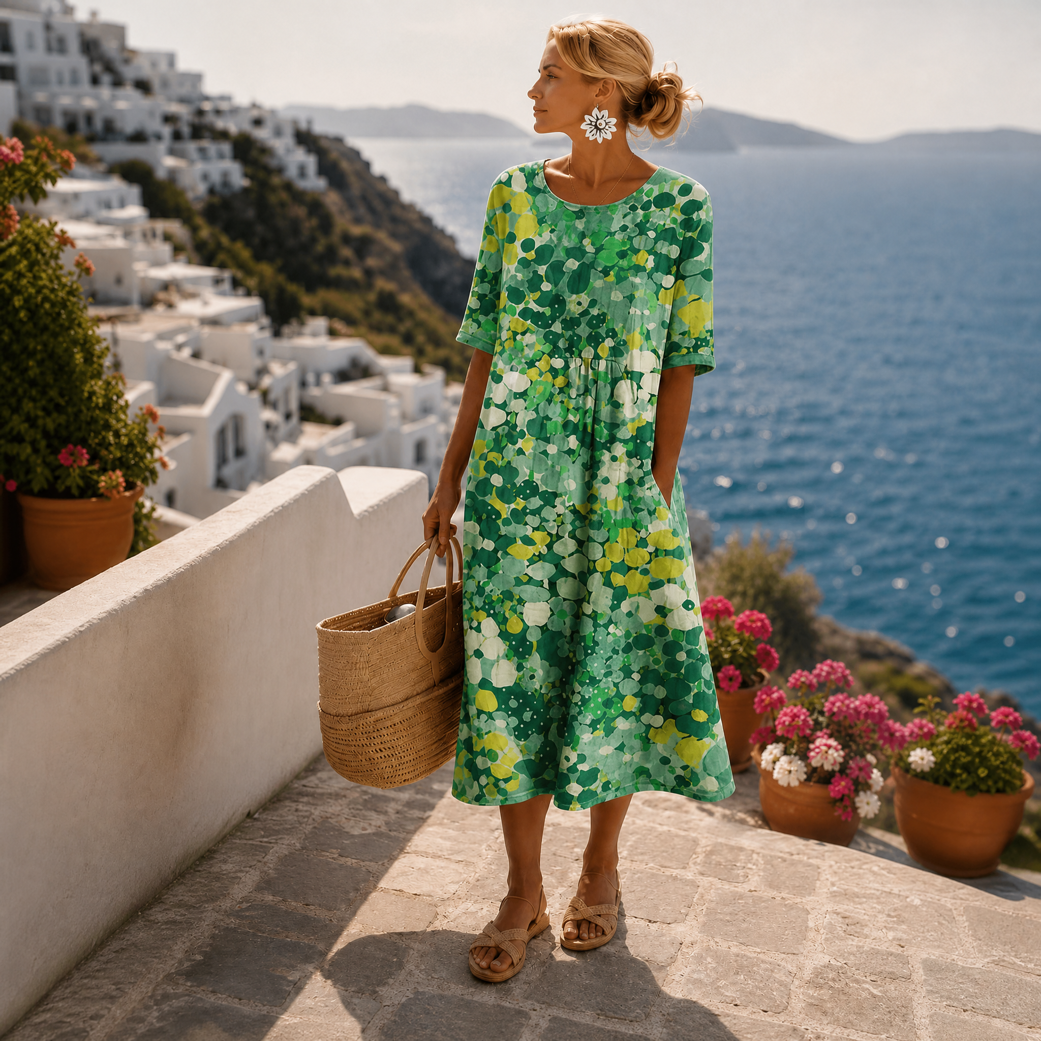 Robe femme motif floral manches courtes estivale – Image 2