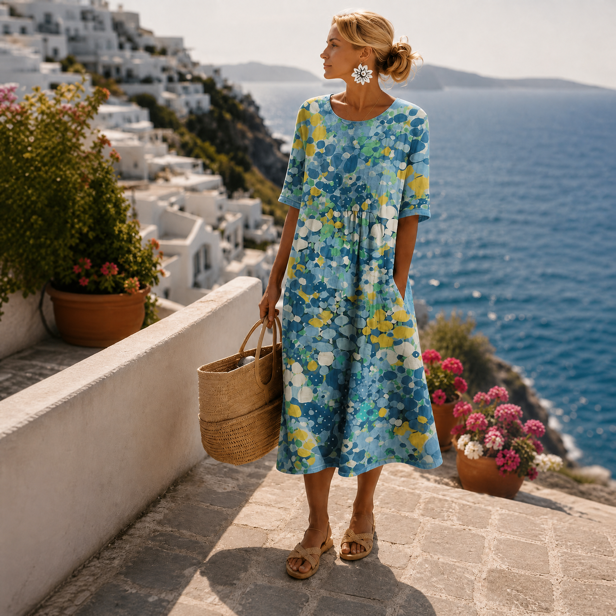 Robe femme motif floral manches courtes estivale – Image 3