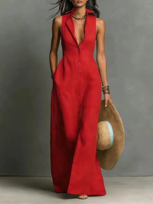 Robe femme longue élégante sans manches polyvalente
