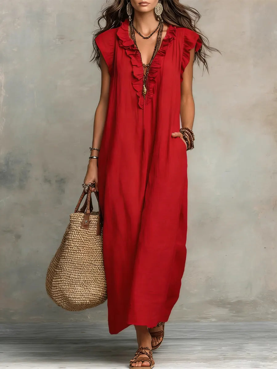 Robe femme ample respirante à volants poches – Image 4