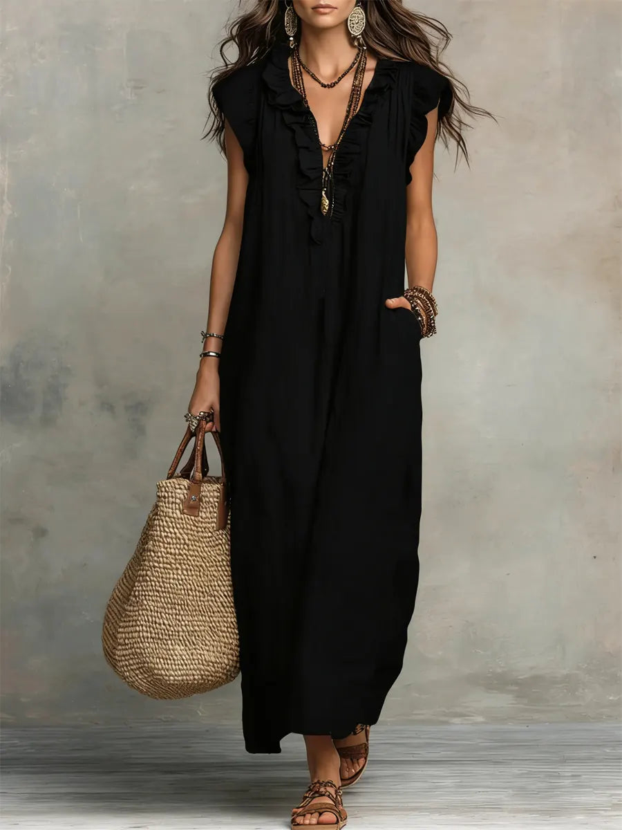 Robe femme ample respirante à volants poches – Image 6