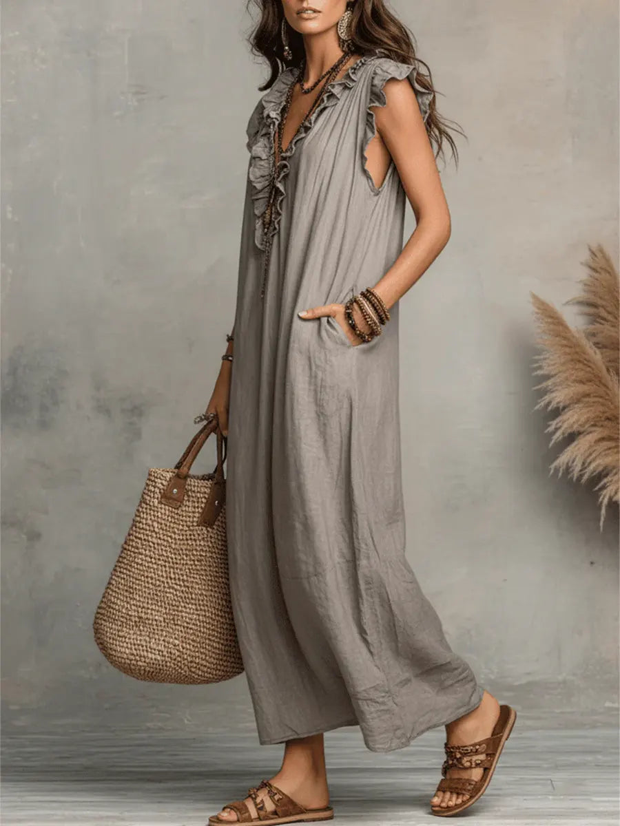 Robe femme ample respirante à volants poches – Image 7
