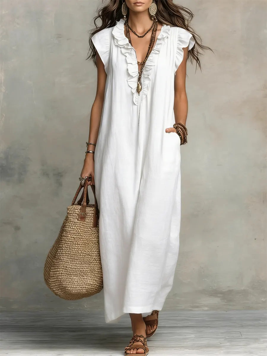 Robe femme ample respirante à volants poches – Image 5