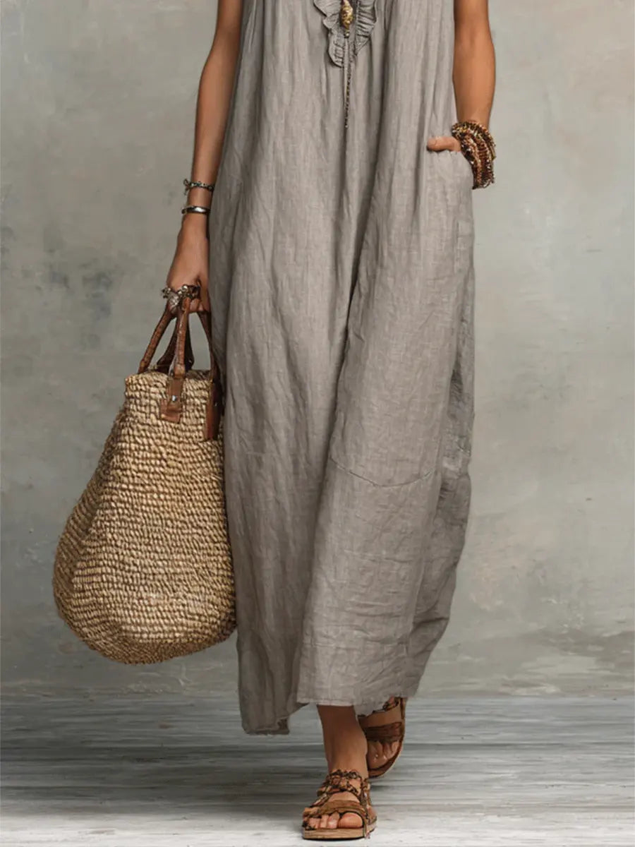 Robe femme ample respirante à volants poches – Image 10