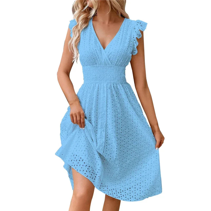 Robe femme ajourée col V estivale élégante – Image 12