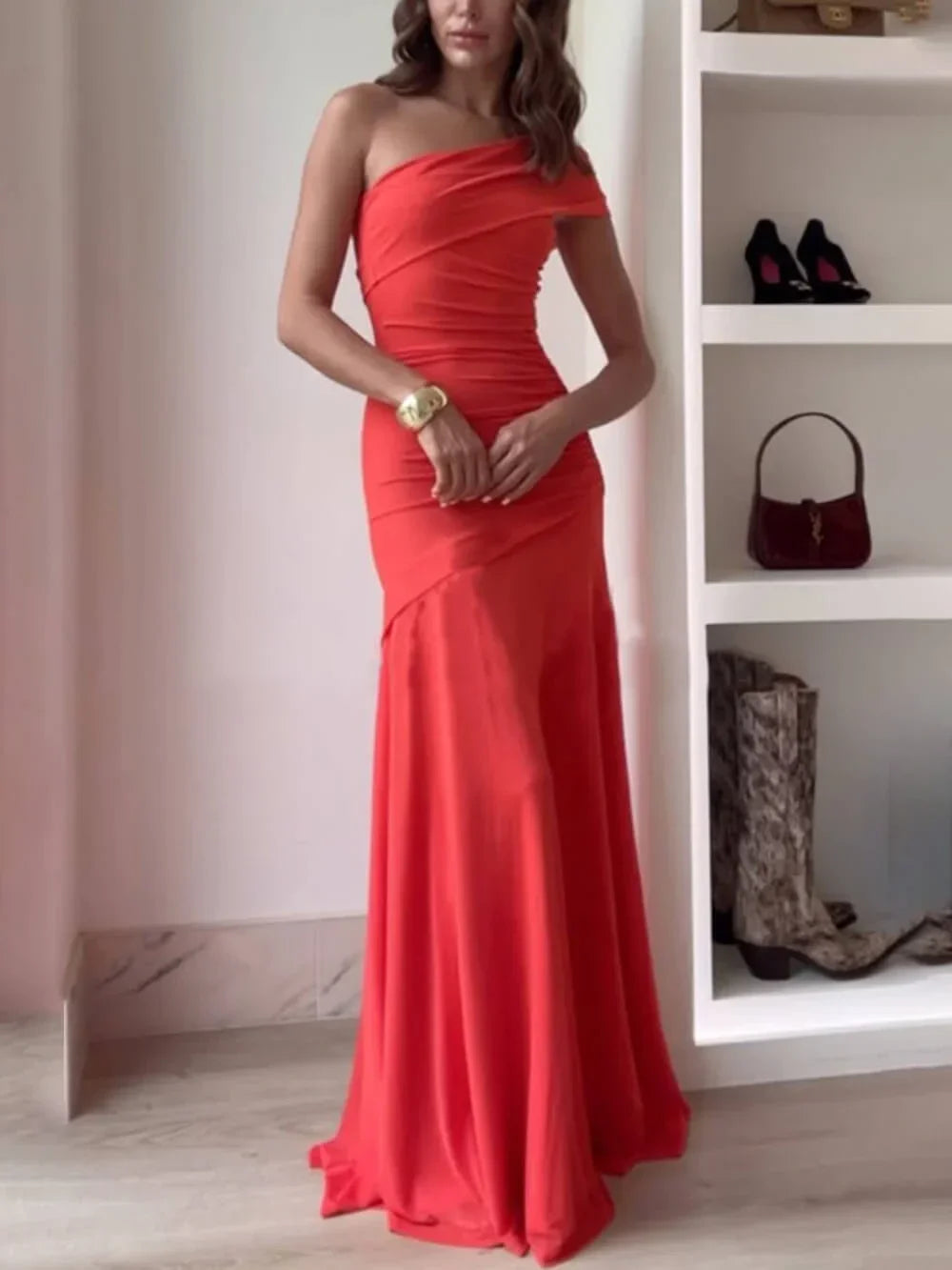Robe femme monopaule drapée pour soirée de gala – Image 4