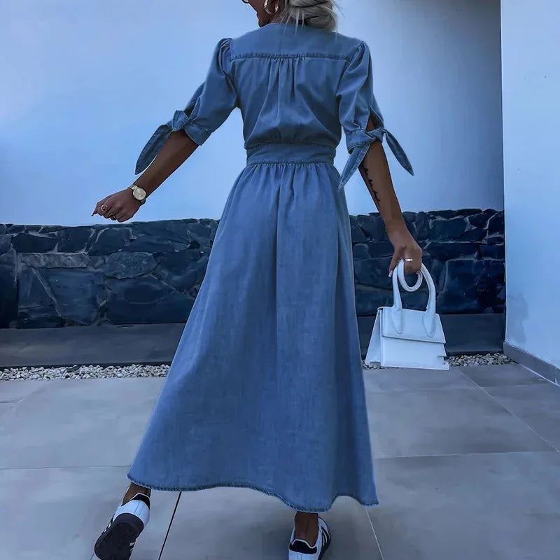 Robe femme denim haute densité boutonnage ajustable – Image 3