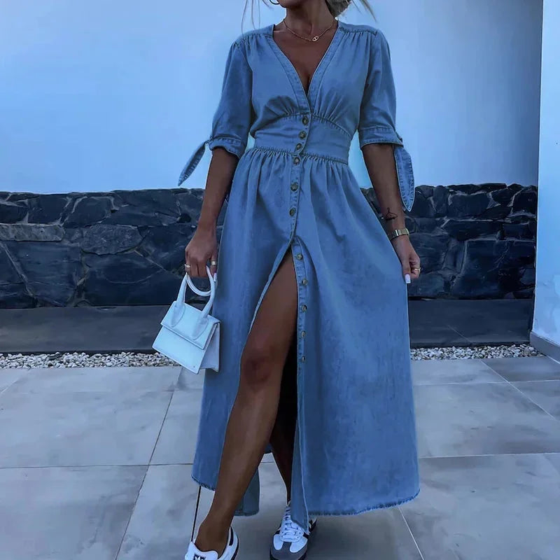Robe femme denim haute densité boutonnage ajustable – Image 2