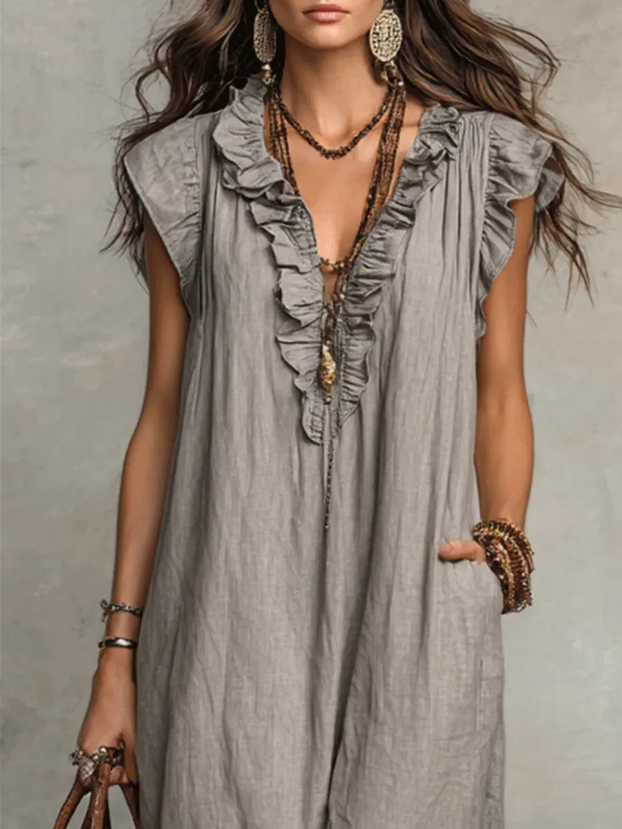 Robe longue femme col V volants style bohème – Image 8