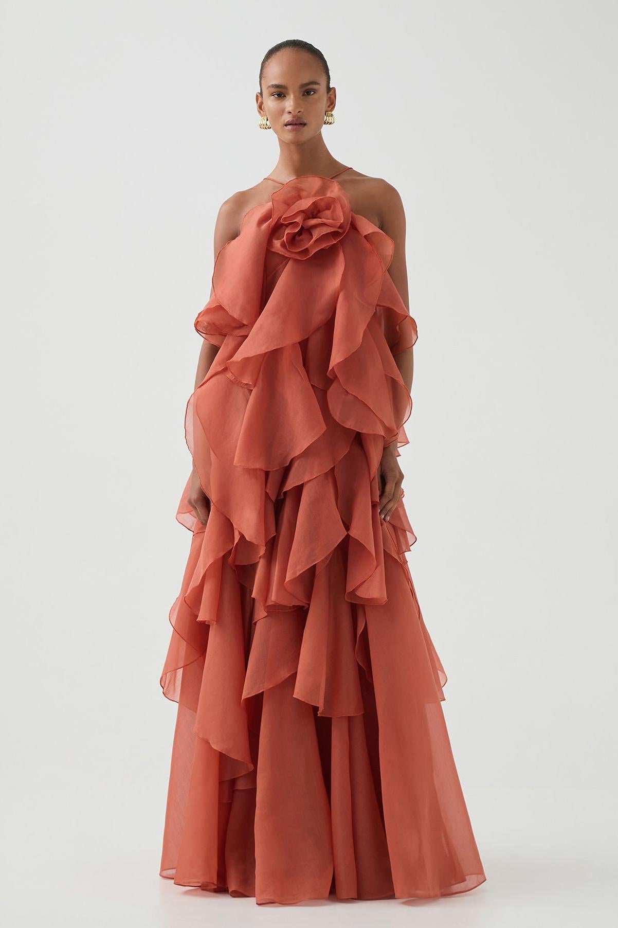 Robe longue femme soirées cérémonie détails sculpturaux – Image 4