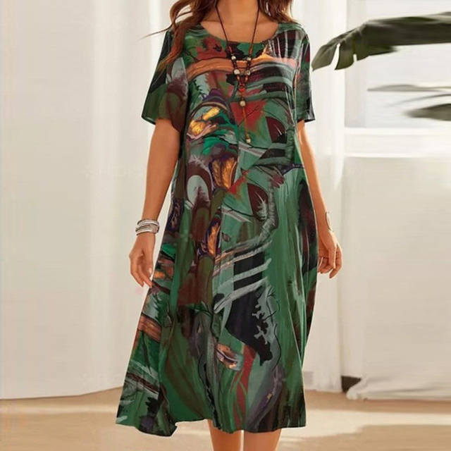 Robe femme manches courtes coupe ample décontractée – Image 2