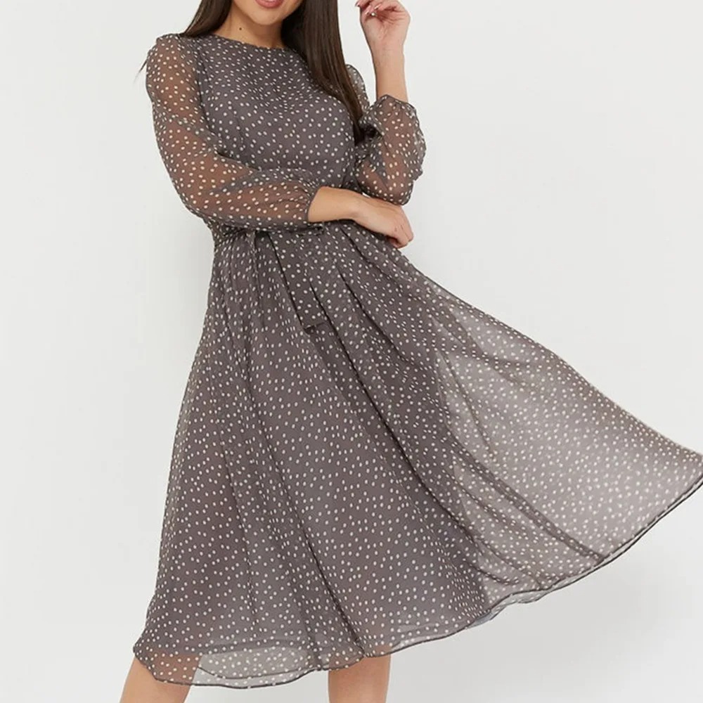 Robe femme à pois mélange coton manches lanternes élégante – Image 5