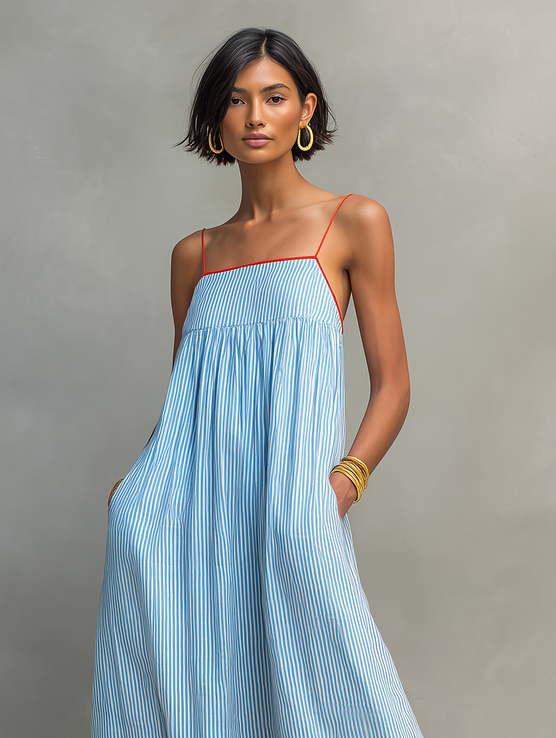 Robe longue femme rayée fines bretelles décontractée – Image 6