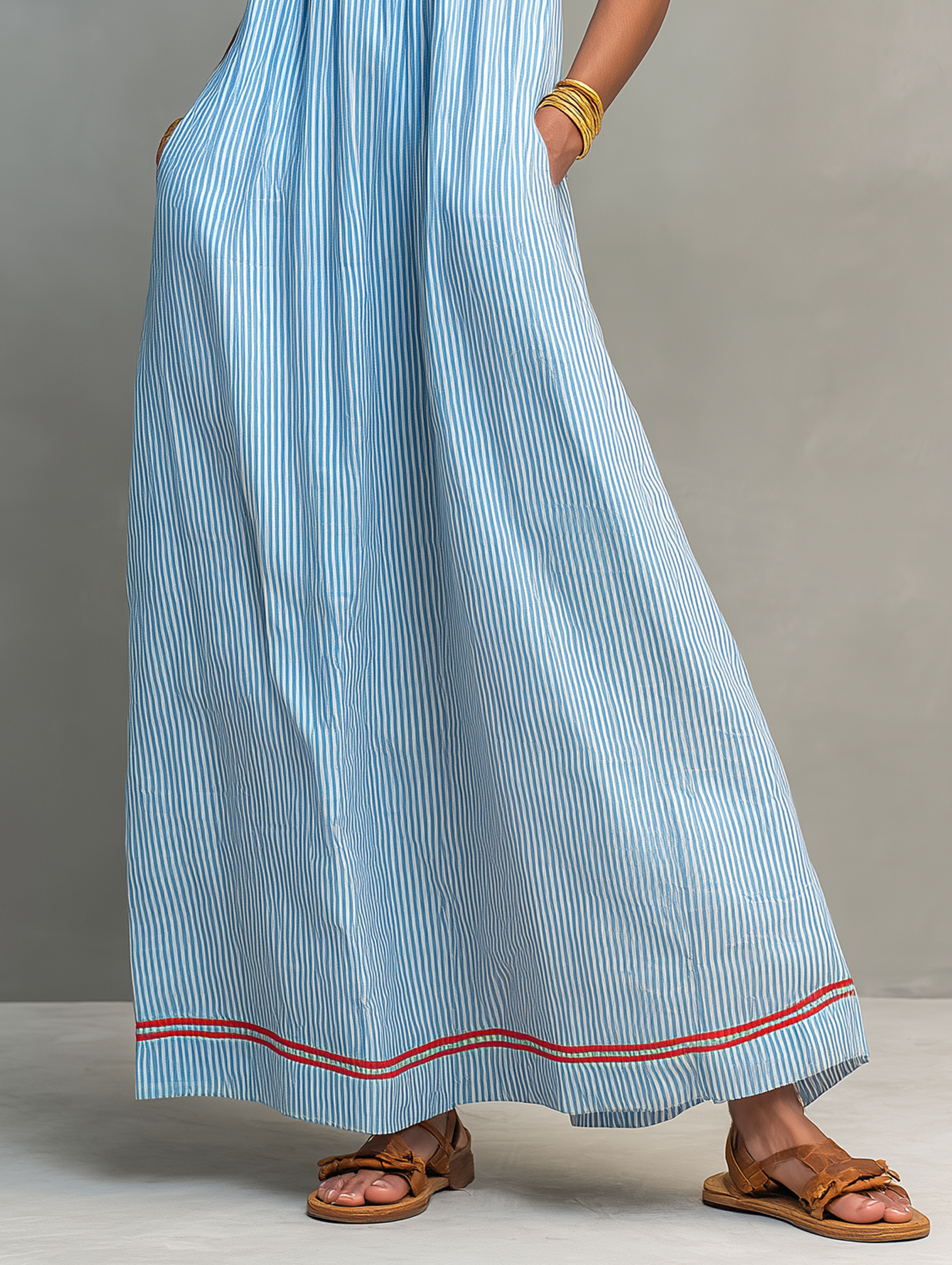 Robe longue femme rayée fines bretelles décontractée – Image 7