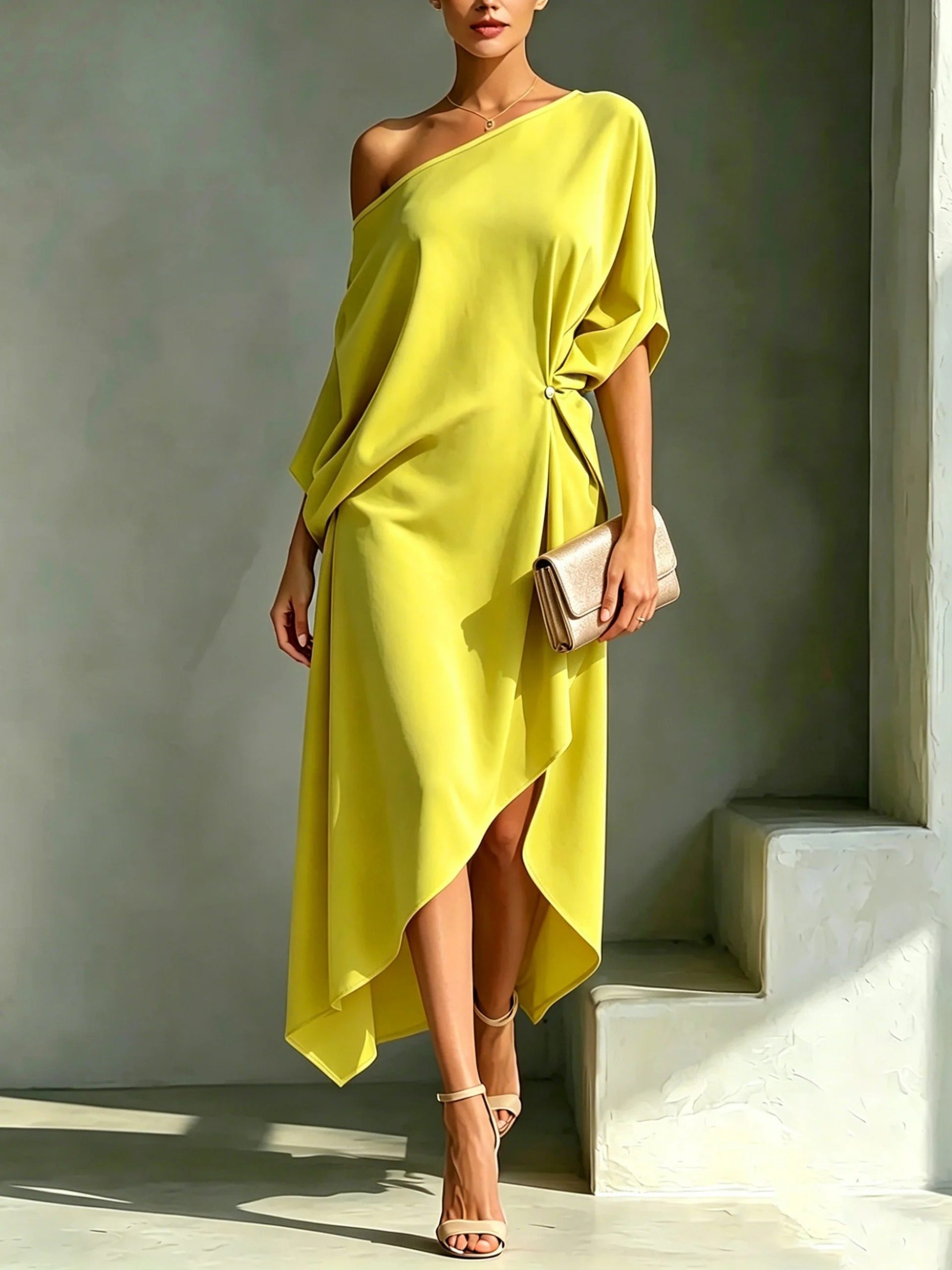 Robe femme une épaule fluide élégance moderne – Image 2