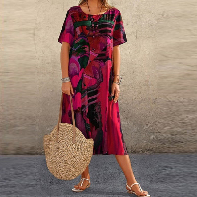 Robe femme manches courtes coupe ample décontractée – Image 3