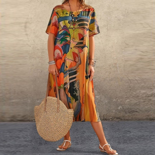Robe femme manches courtes coupe ample décontractée – Image 4