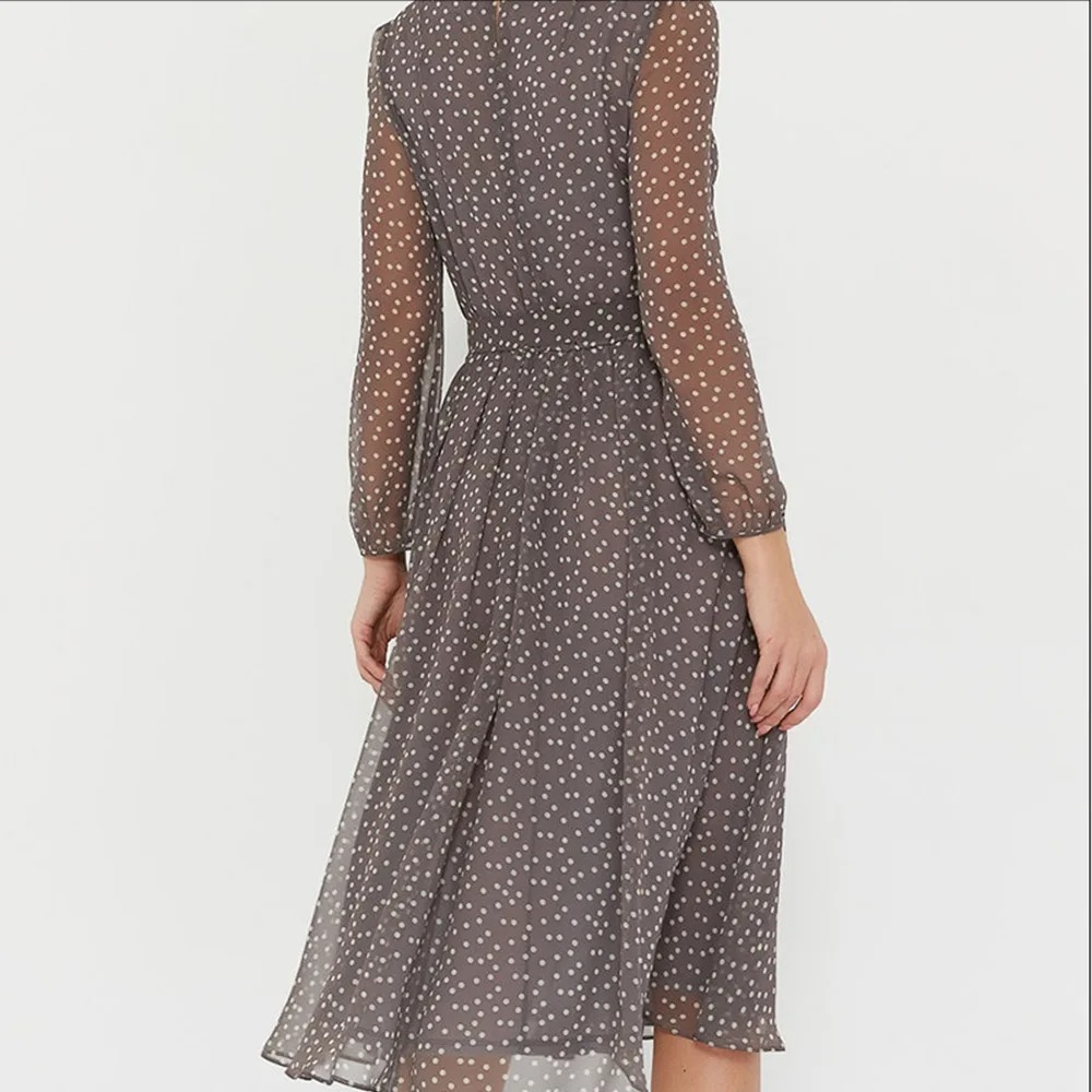 Robe femme à pois mélange coton manches lanternes élégante – Image 4