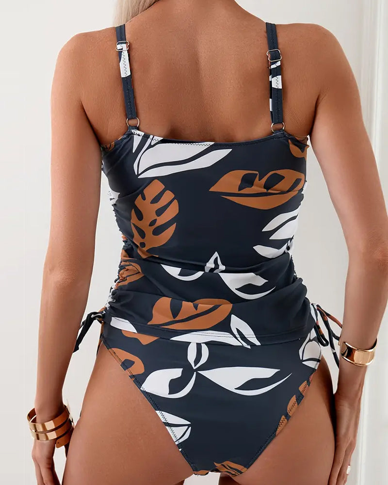 Maillot de bain femme Tankini froncé design feuilles – Image 5