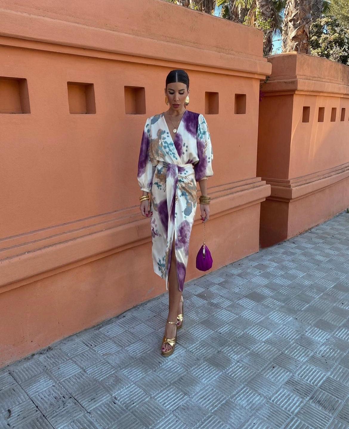 Robe femme midi fluide croisée silhouette définie – Image 5