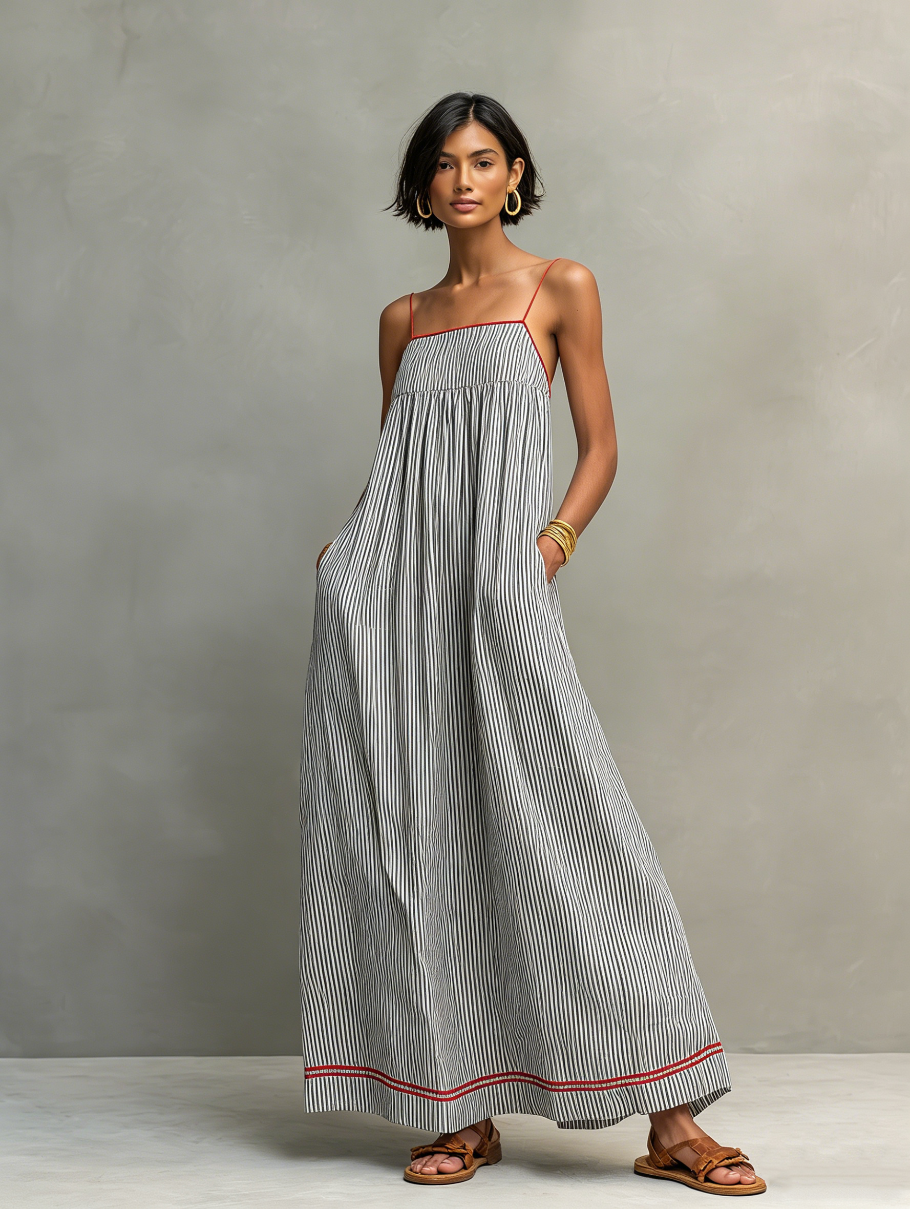 Robe longue femme rayée fines bretelles décontractée – Image 2