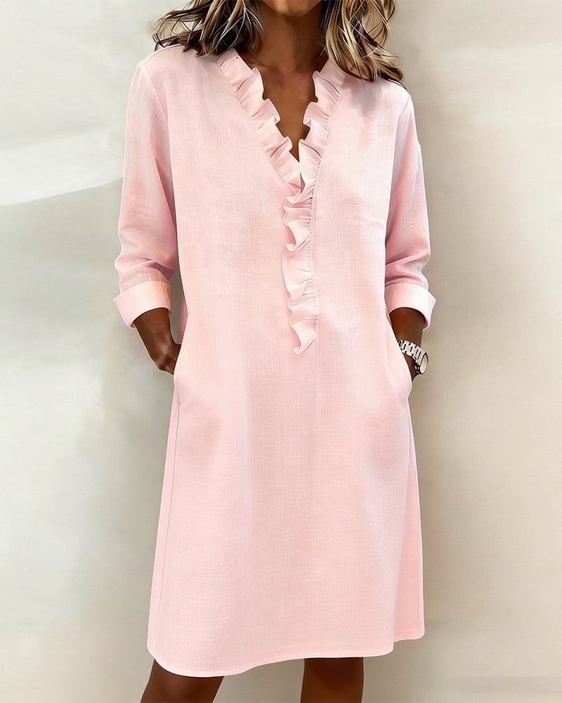 Robe femme coton lin respirante manches longues