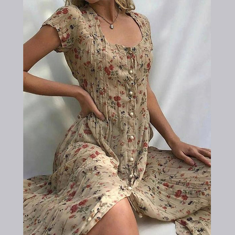Robe femme midi légère manches courtes printemps-été