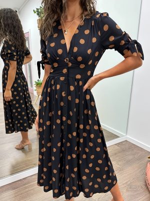 Robe midi femme fluide manches à nouer