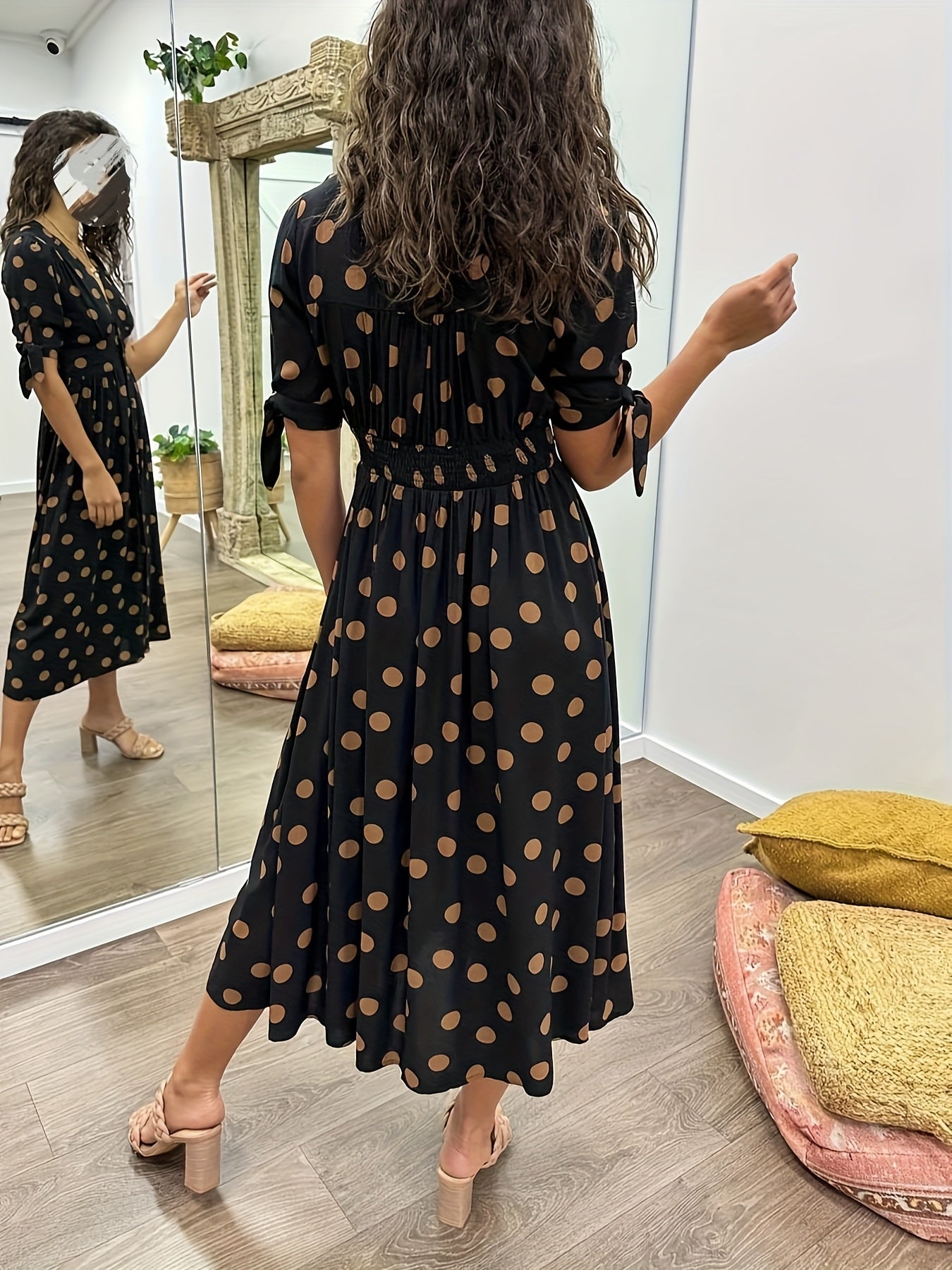 Robe midi femme fluide manches à nouer – Image 2
