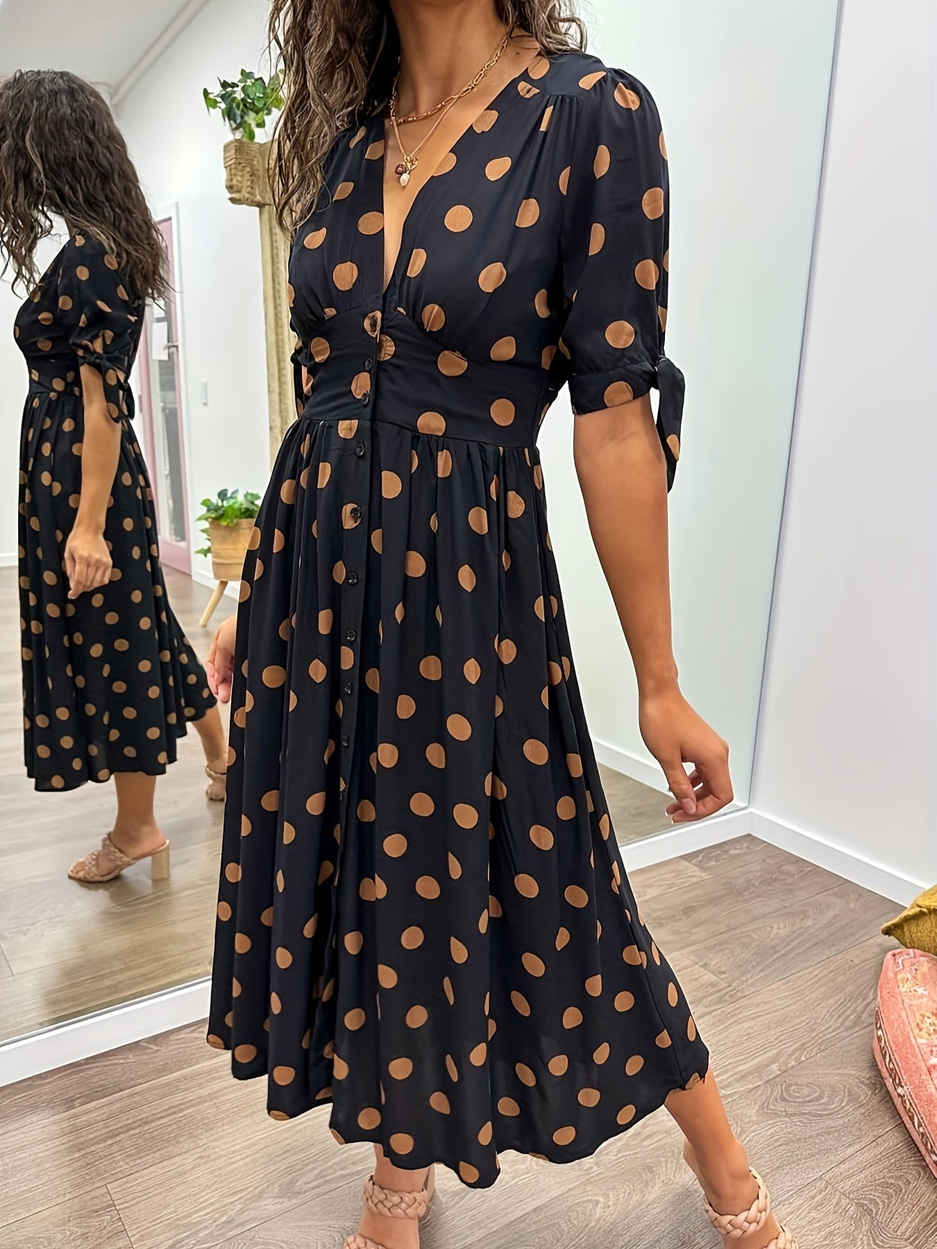 Robe midi femme fluide manches à nouer – Image 3