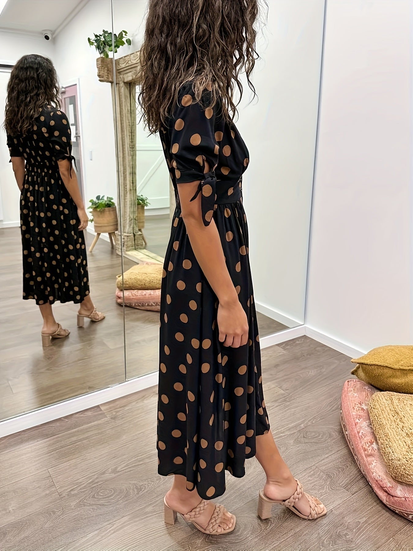 Robe midi femme fluide manches à nouer – Image 5