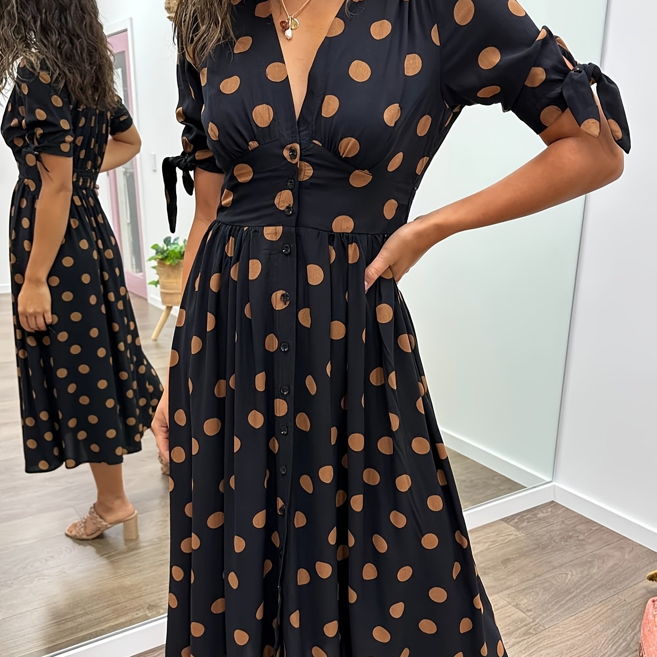 Robe midi femme fluide manches à nouer – Image 6