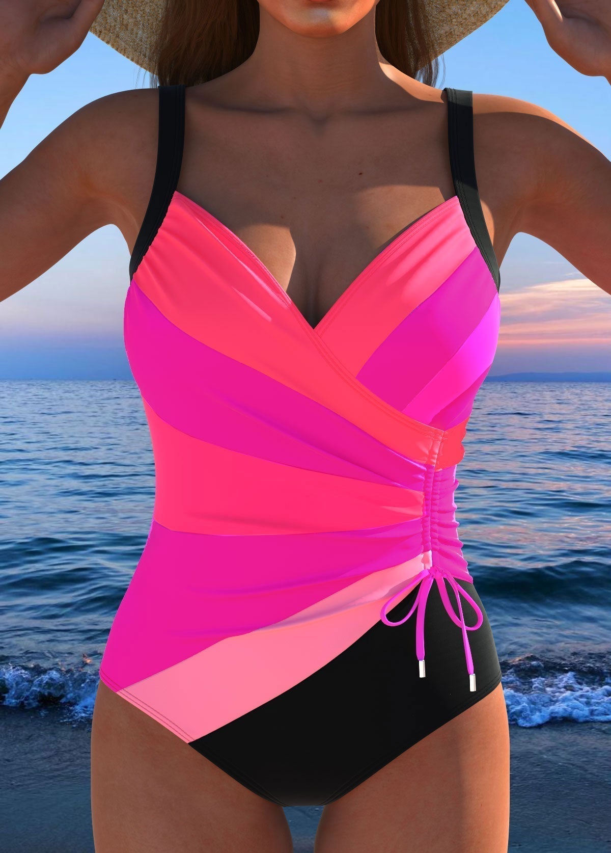 Maillot de bain femme imprimé néon contrôle ventre – Image 3